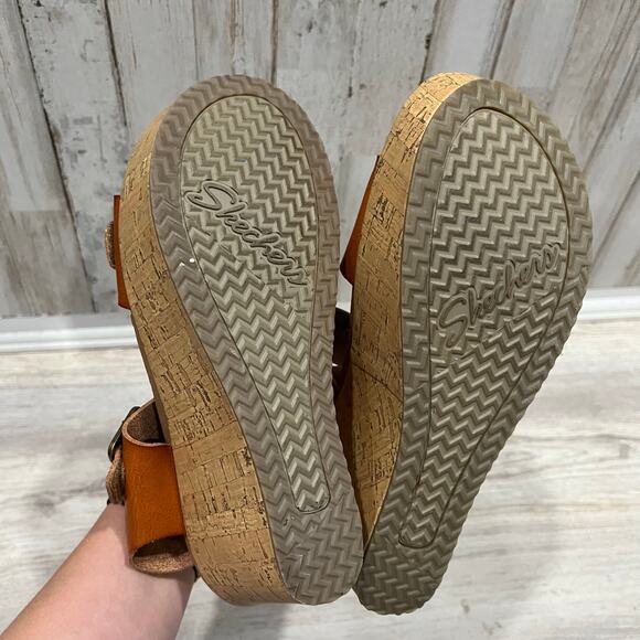 Skechers Brit Go Getter Brown Cork Wedge Platform Sandals Womens Size 8 - Picture 6 of 8